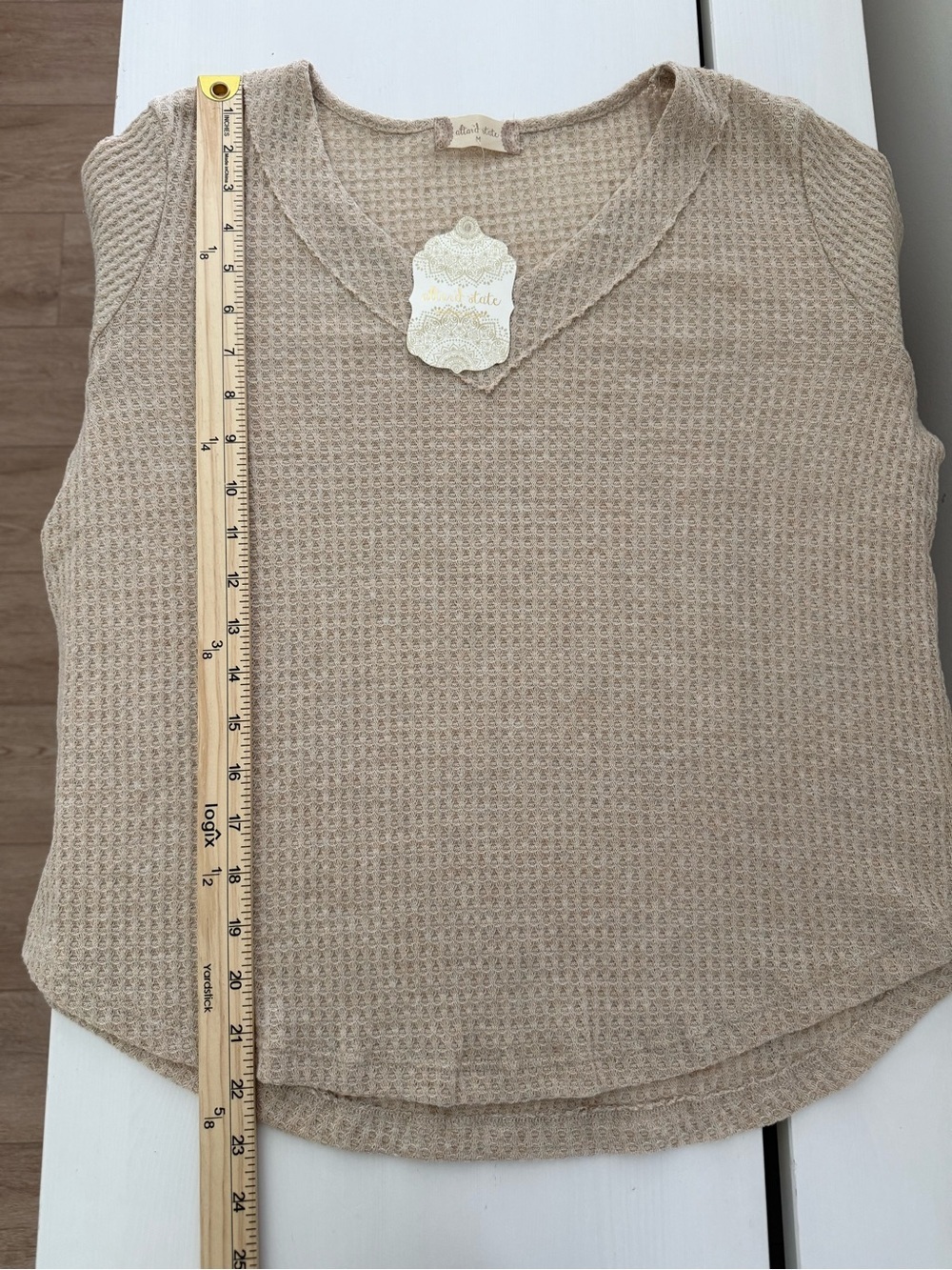 Altar’d State Waffle Knit Long Sleeve Top Beige Neutral Boho Size Medium NWT - Picture 6 of 7
